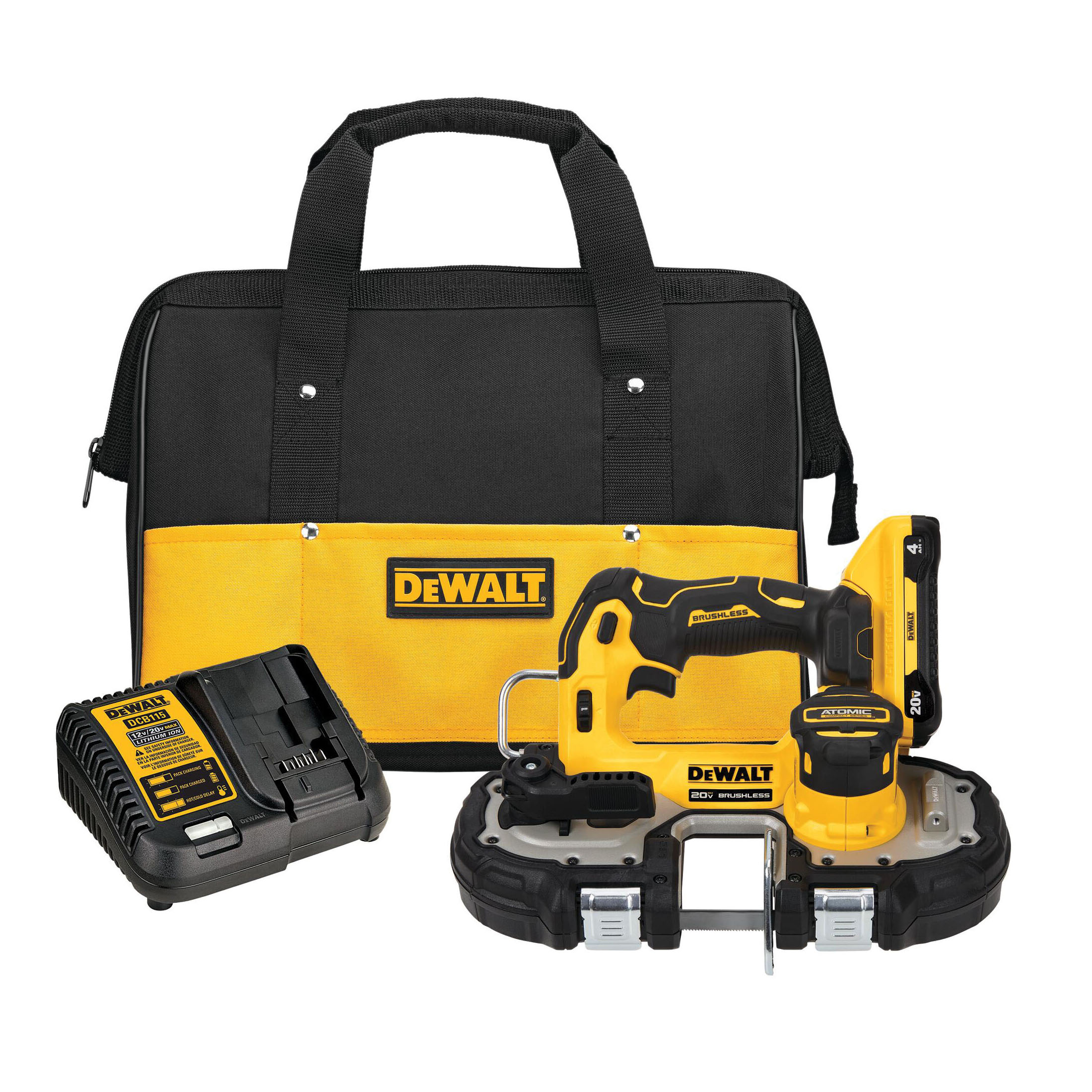 DeWALT® ATOMIC® DCS377Q1 Brushless Bandsaw Kit, 1-3/4 in Cutting, 14/18 TPI Blade, 20 V, 4 Ah Li-Ion Battery