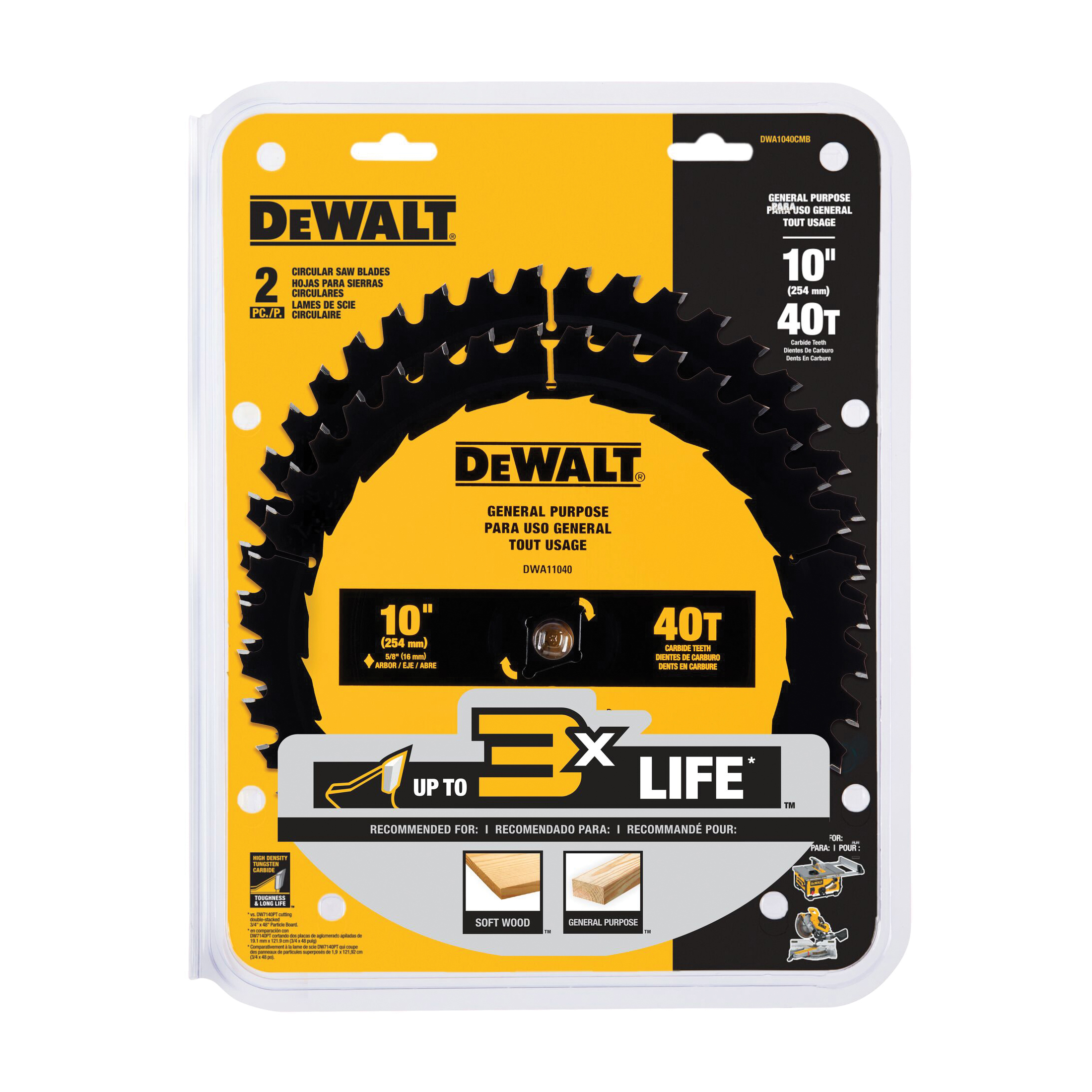 DeWALT® DWA1040CMB Saw Blade, 10 in Dia, 5/8 in Arbor, 40 Teeth