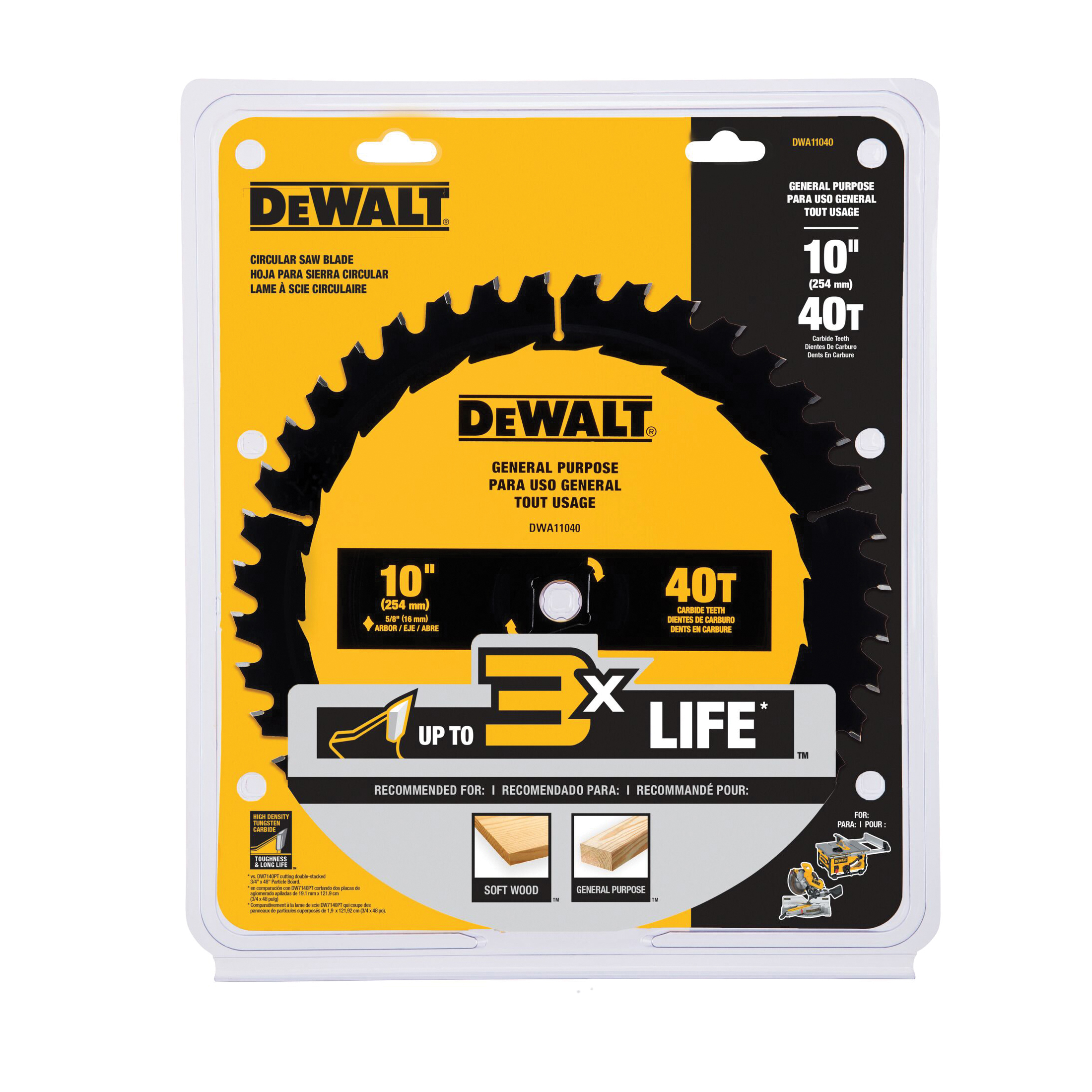 DeWALT® DWA11040 Saw Blade, 10 in Dia, 5/8 in Arbor, 40 Teeth