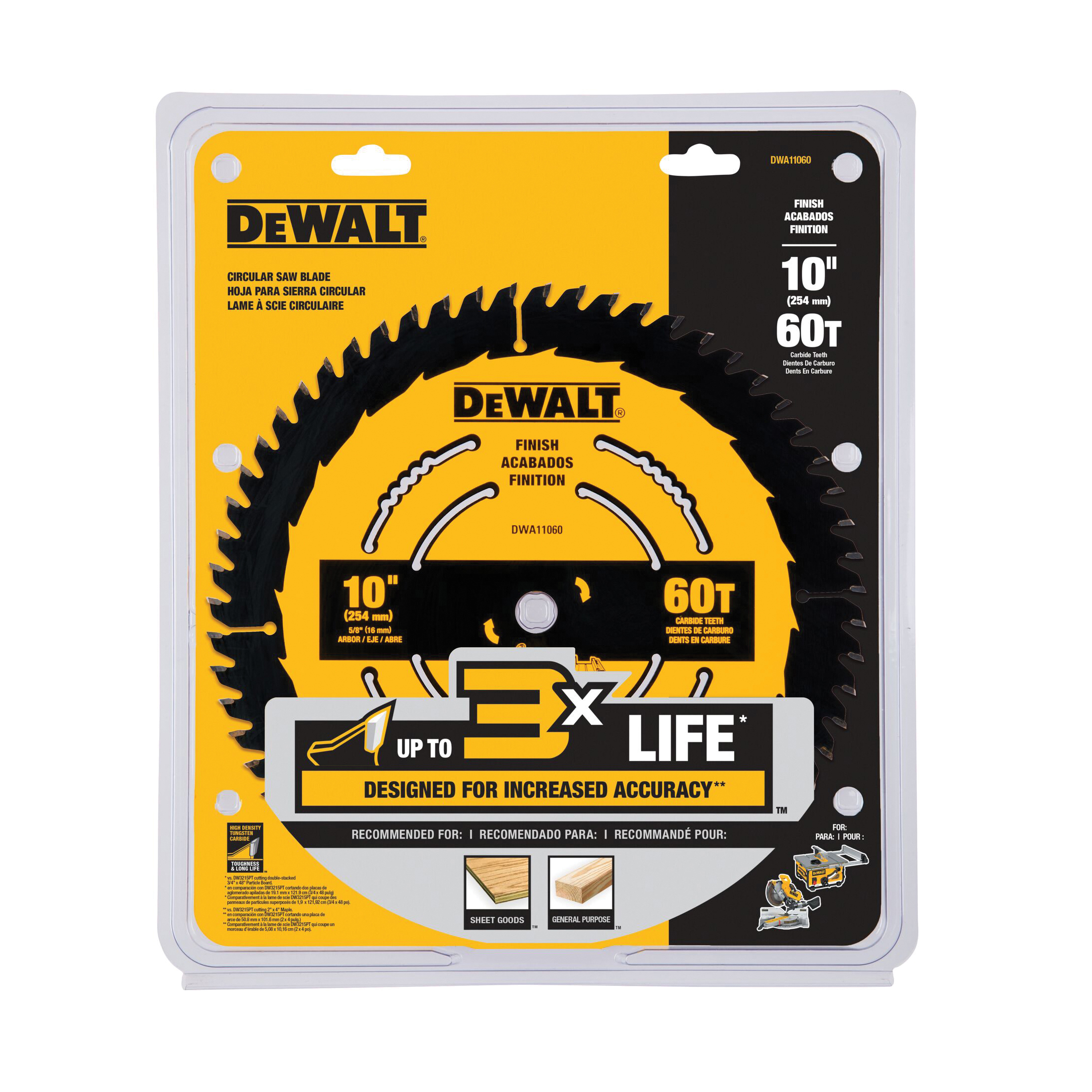 DeWALT® DWA11060 Saw Blade, 10 in Dia, 5/8 in Arbor, 60 Teeth