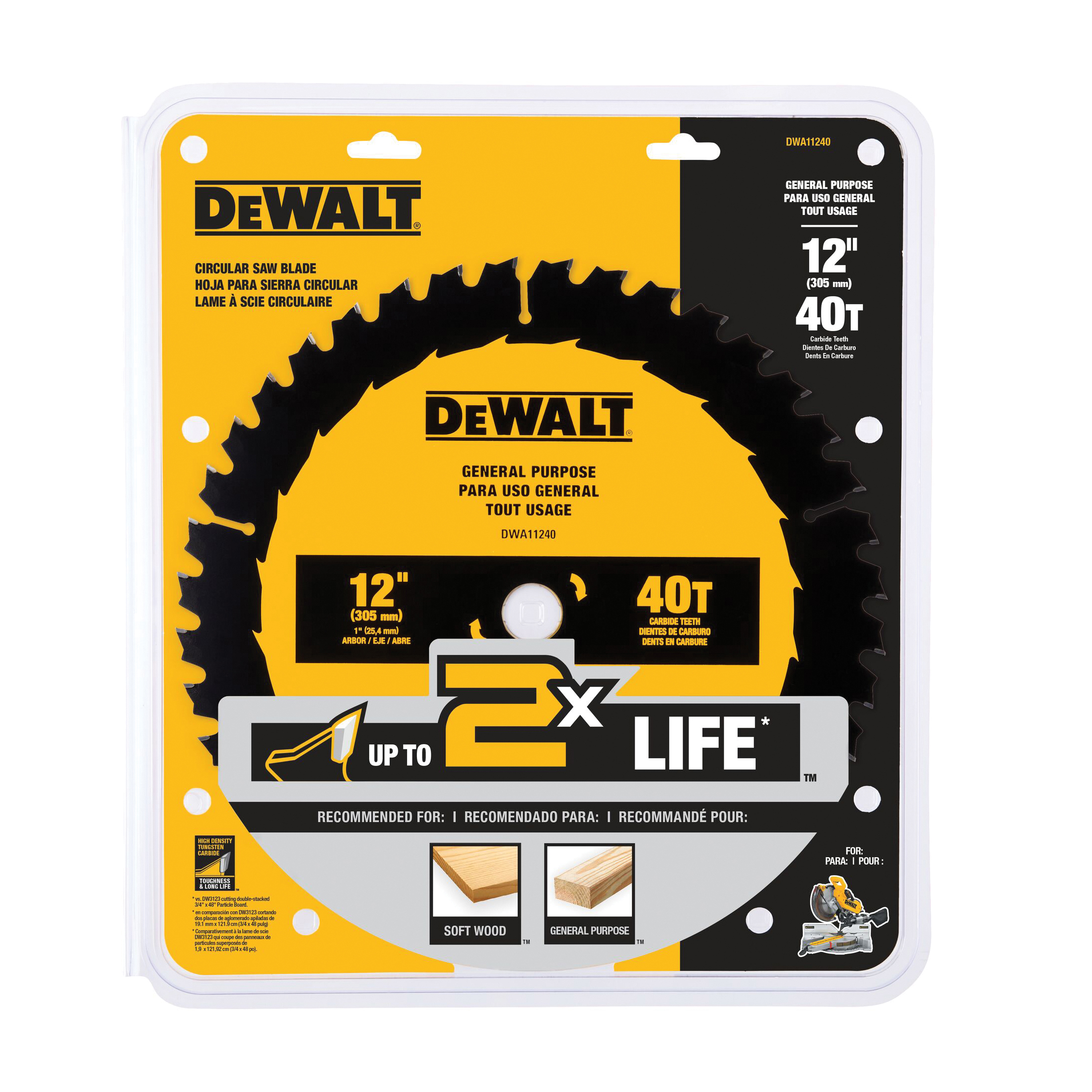 DeWALT® DWA11240 Saw Blade, 12 in Dia, 1 in Arbor, 40 Teeth