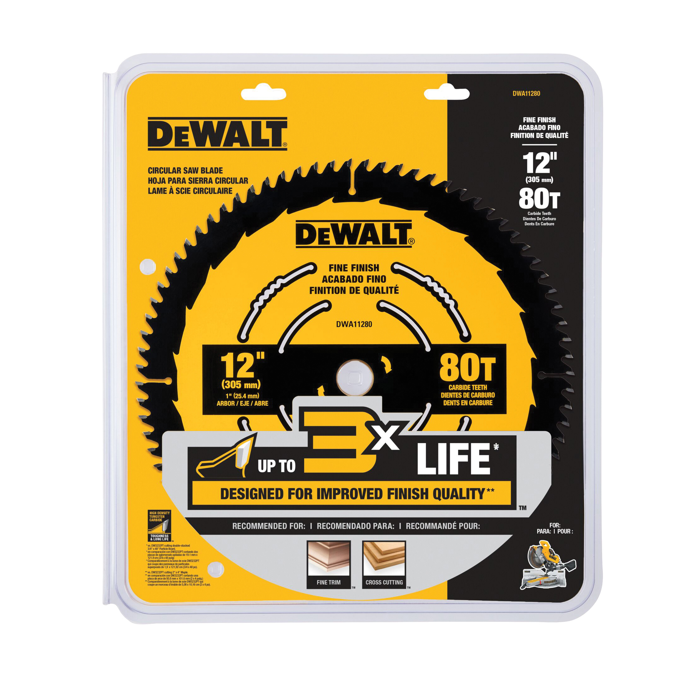 DeWALT® DWA11280 Saw Blade, 12 in Dia, 1 in Arbor, 80 Teeth