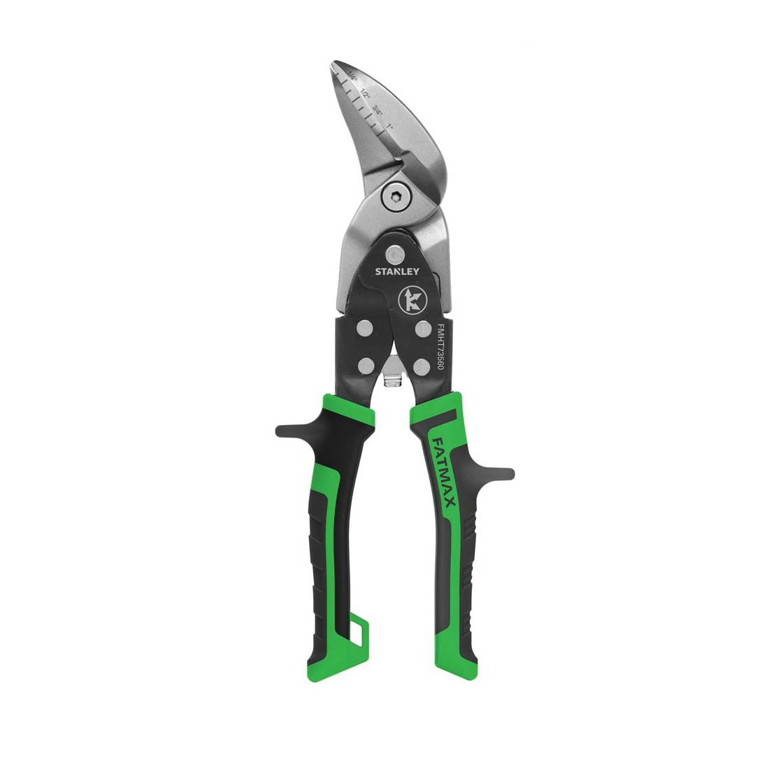 Stanley® FatMax® FMHT73560 Aviation Snip, 18 ga Cold Rolled Steel, 22 ga Stainless Steel Cutting, 1-9/50 in L of Cut, Offset/Right Snip, Chromium Vanadium Steel Blade, Cushioned Grip