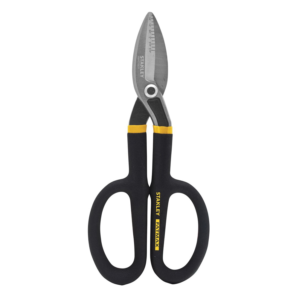 Stanley® FatMax® FMHT73571 All Purpose Tin Snip, 22 ga Cold Rolled Steel/26 ga Stainless Steel Cutting, 2 in L of Cut, Straight Snip, Forged Steel Blade, Double Dipped Grip