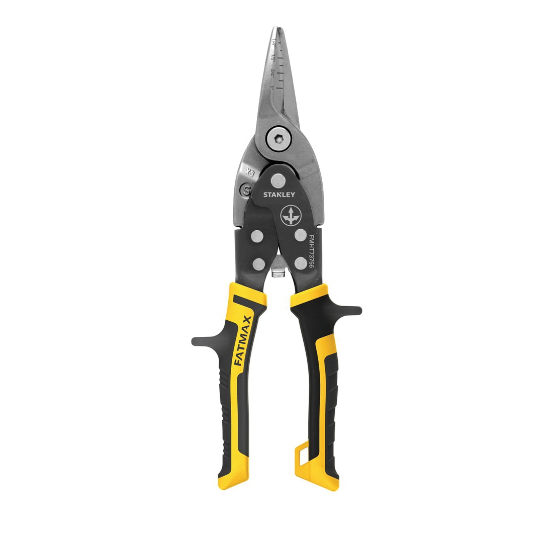 Stanley® FatMax® FMHT73756 Aviation Snip, 18 ga Cold Rolled Steel, 22 ga Stainless Steel Cutting, 1-9/50 in L of Cut, Straight Snip, 60 Chromium Vanadium Blade, Cushioned Grip