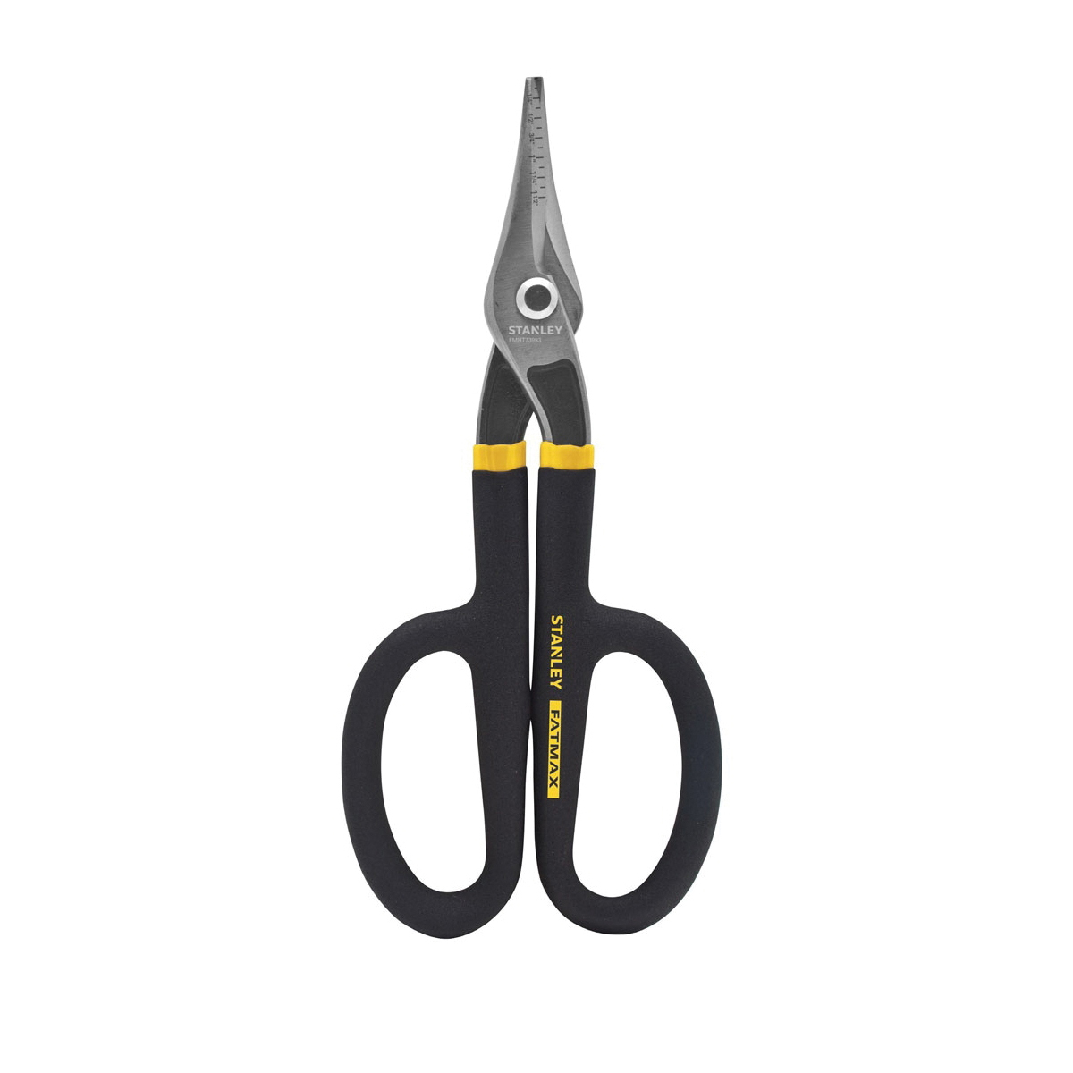 Stanley® FatMax® FMHT73993 All Purpose Duckbill Tin Snip, 22 ga Cold Rolled Steel/26 ga Stainless Steel Cutting, 2 in L of Cut, Straight Snip, Forged Steel Blade, Double Dipped Grip