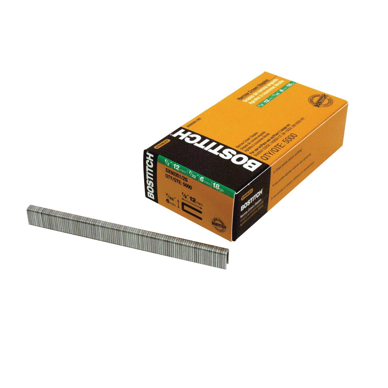 Bostitch® SX503511/2G SX Series Narrow Crown Staples, 1-1/2 in L Leg, Chisel Point, Steel, 7/32 in W Crown