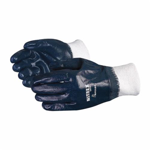 Superior Glove™ N9B-10 Chemstop™ Heavy Duty General Purpose Gloves, Coated, SZ 10, Nitrile Palm, Cotton/Jersey, Blue, Band Top/Safety Cuff, Resists: Abrasion, Cut, Grease and Oil