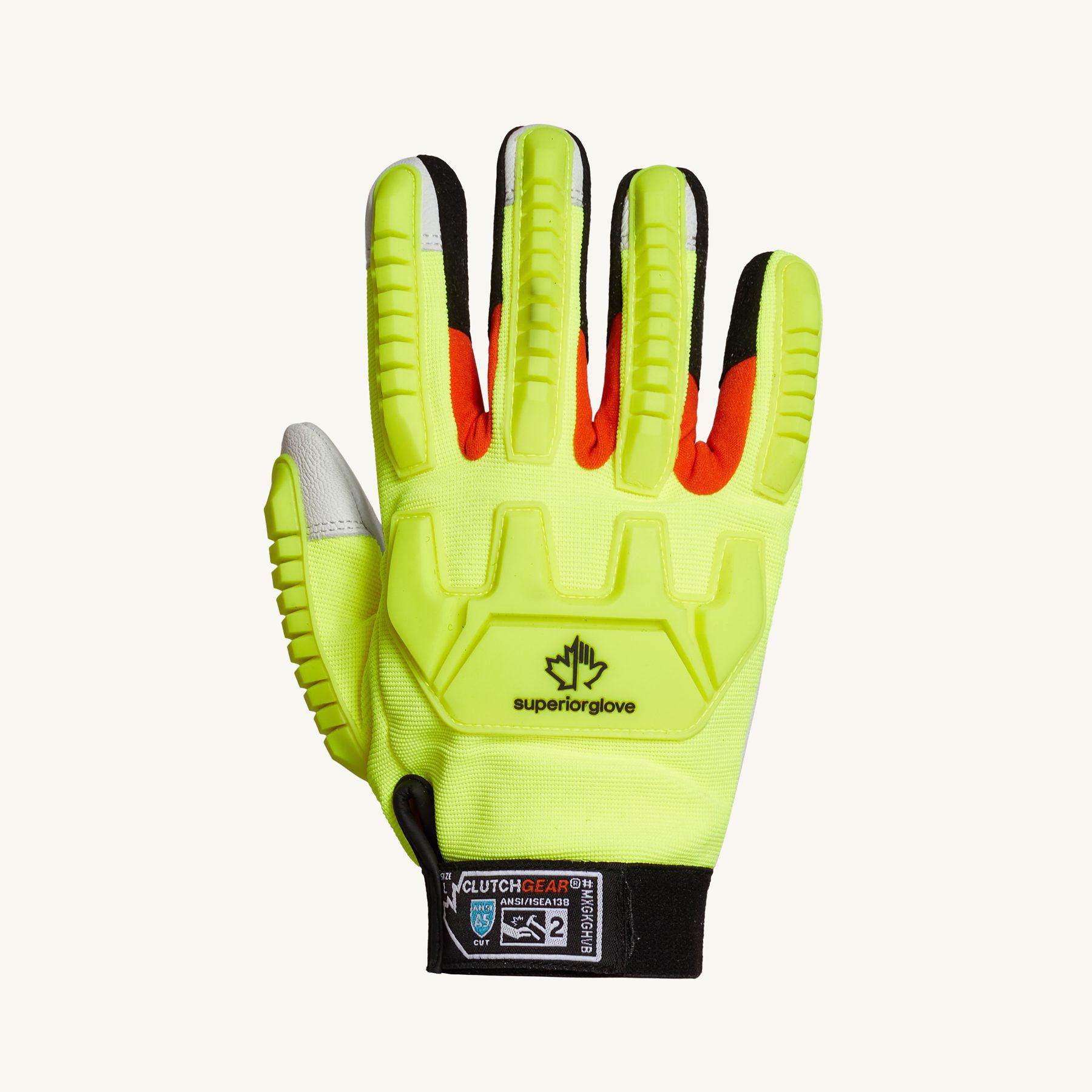 Superior Glove™ MXGKGHVB-L Clutch Gear® High Visibility Gloves, Elastic Wrist Cuff, ANSI Cut-Resistance Level: A5