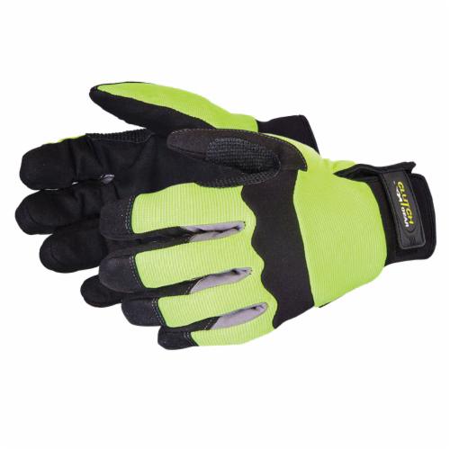 Superior Glove™ MXHV2PB-L Clutch Gear® General Purpose Gloves, Mechanic, Wrap-Around Style, PVC Palm, Woven, Hi-Viz Lime Green, Resists: Puncture, Punkban™/Kevlar® Lining