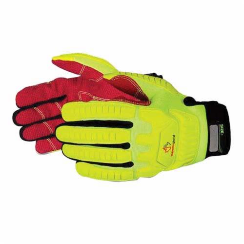 Superior Glove™ MXHV-L Clutch Gear® Anti-Impact General Purpose Gloves, Mechanics, Red Armortex® Palm, Neoprene/Thermoplastic Rubber/Kevlar®, Black/Hi-Viz Lime Green/Red, Cushion Cuff, Resists: Cut, Oil and Puncture, Kevlar® Blend Lining