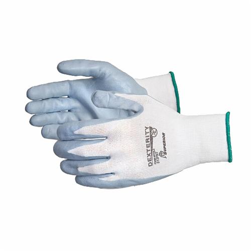Superior Glove™ S13FNT-7 Dexterity® NT General Purpose Gloves, Work, Seamless Style, SZ 7, Foam Nitrile Palm, 13 ga Nylon, Gray/White, Overedged/String Knit Wrist Cuff, Resists: Abrasion, Cut and Puncture, Nylon Lining