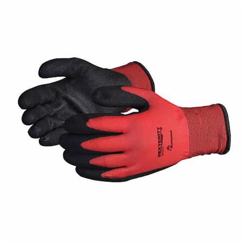 Superior Glove™ SNTAPVC-L Dexterity® General Purpose Gloves, Coated, L, PVC Palm, 15 ga Nylon, Black/Red, Knit Wrist Cuff, Resists: Abrasion, Cut and Puncture, Fleece Lining