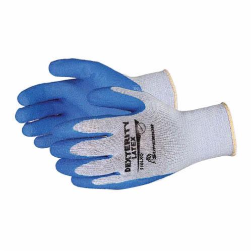 Superior Glove™ S10LXQ-10 Dexterity® Economy Grade General Purpose Gloves, Coated, Seamless Style, SZ 10, Latex Palm, 10 ga Cotton/Polyester, Blue/Gray, String Knit Wrist Cuff, Crinkle Grip/Latex Coating, Resists: Abrasion and Puncture
