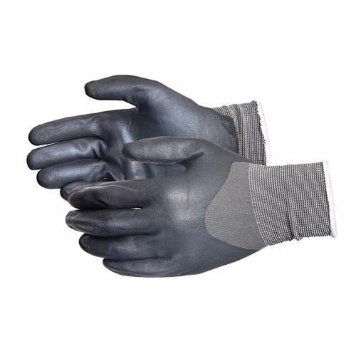 Superior Glove™ S13FNTFB-9 Dexterity® General Purpose Gloves, Work, Seamless Style, SZ 9, Foam Nitrile Palm, 13 ga Nylon, Gray/White, String Knit Wrist Cuff, Resists: Abrasion, Cut and Puncture, Unlined Lining