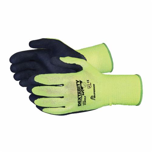 Superior Glove™ S13HVLX-10 Dexterity® General Purpose Gloves, Coated, Seamless Style, SZ 10, Micro Finish Latex Grip, Hi-Viz Lime Green, Knit Wrist Cuff, Resists: Abrasion and Puncture