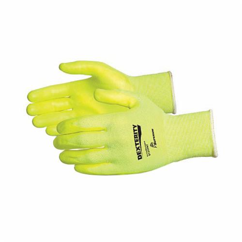 Superior Glove™ S13YFNT-10 Dexterity® General Purpose Gloves, Coated, Seamless Style, SZ 10, Foam Nitrile Palm, Nylon, Hi-Viz Yellow, Knit Wrist Cuff, Resists: Abrasion and Puncture