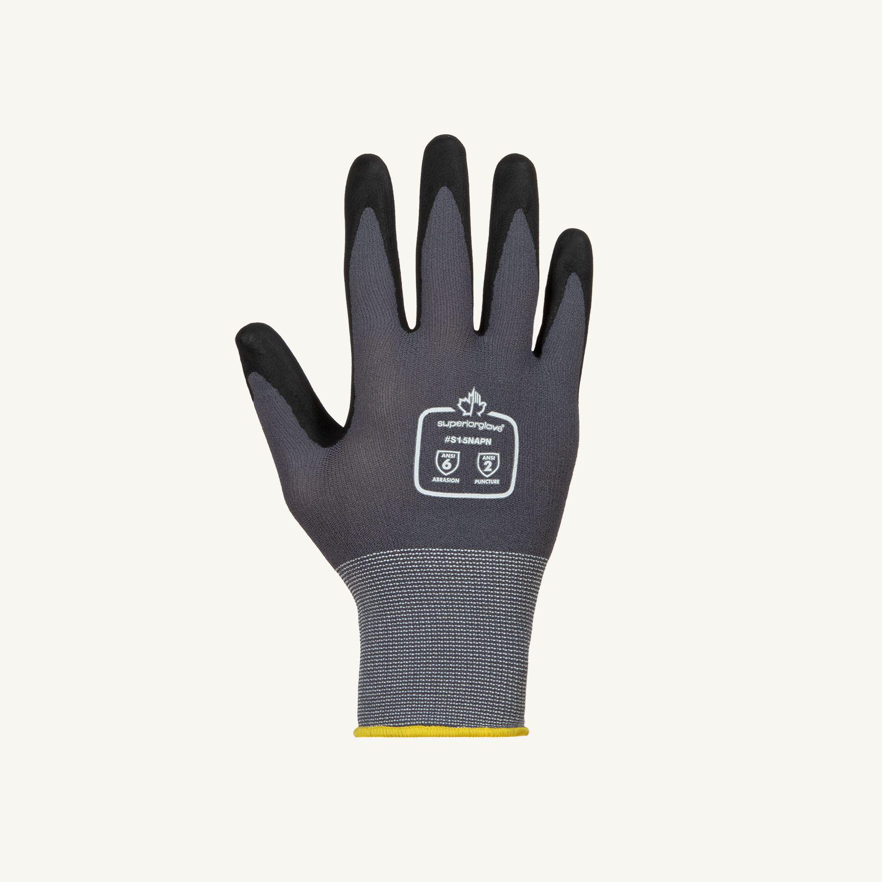 Superior Glove™ S15NAPN-10 Dexterity® Gloves, General Purpose, XL, Micropore Nitrile Palm, 15 ga Cotton/Nylon, Black, Knit Wrist Cuff, Palm Coating, Resists: Abrasion