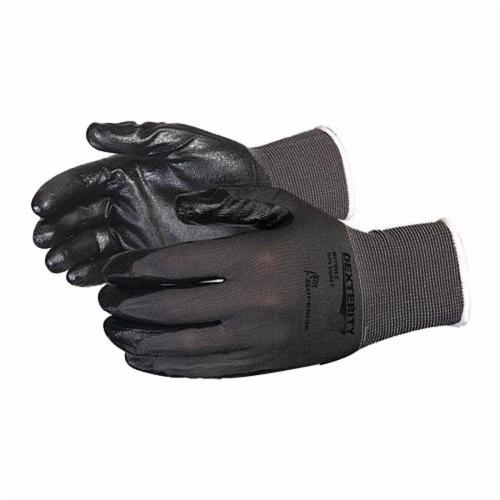 Superior Glove™ SN15NT-10 Dexterity® General Purpose Gloves, Work, Seamless Style, SZ 10, Nitrile Palm, 15 ga Nylon, Black/Gray, Overedged/String Knit Wrist Cuff, Resists: Abrasion, Cut and Puncture, Nylon Lining