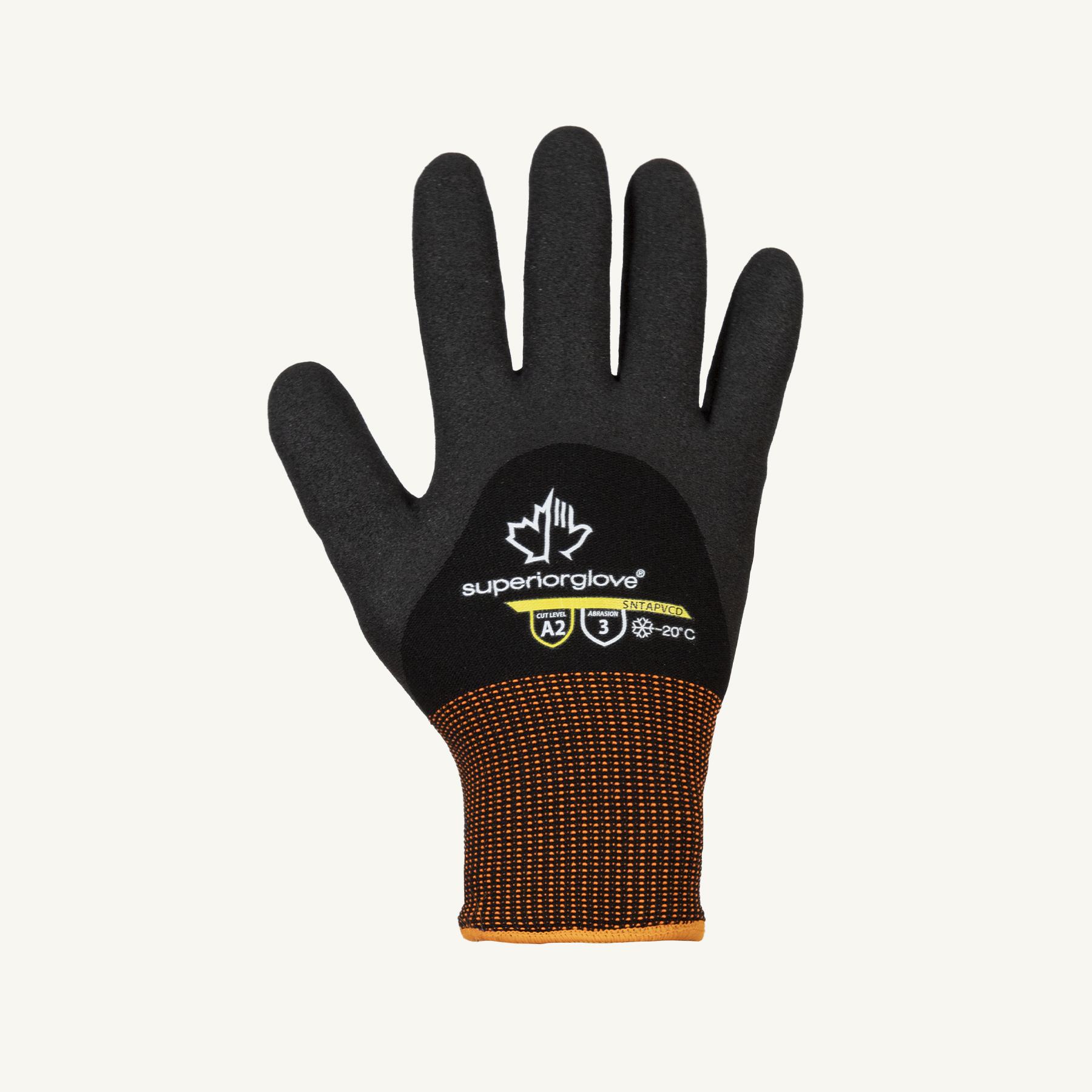 Superior Glove™ SNTAPVCD-L Dexterity® Gloves, General Purpose, L, PVC Palm, Nylon, Black/Red, Knit Wrist Cuff, Resists: Abrasion, Cut and Puncture, Fleece Lining