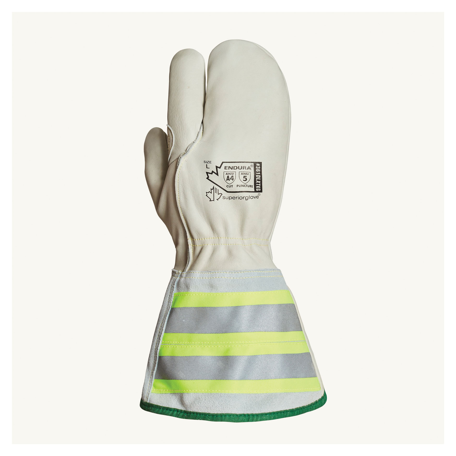 Superior Glove™ 361DLXTKG-L Endura® Winter Cut Resistant Gloves, 6 in Reflective Gauntlet Cuff, Resists: Cut/Puncture, ANSI Cut-Resistance Level: A4, ANSI Puncture-Resistance Level: 5