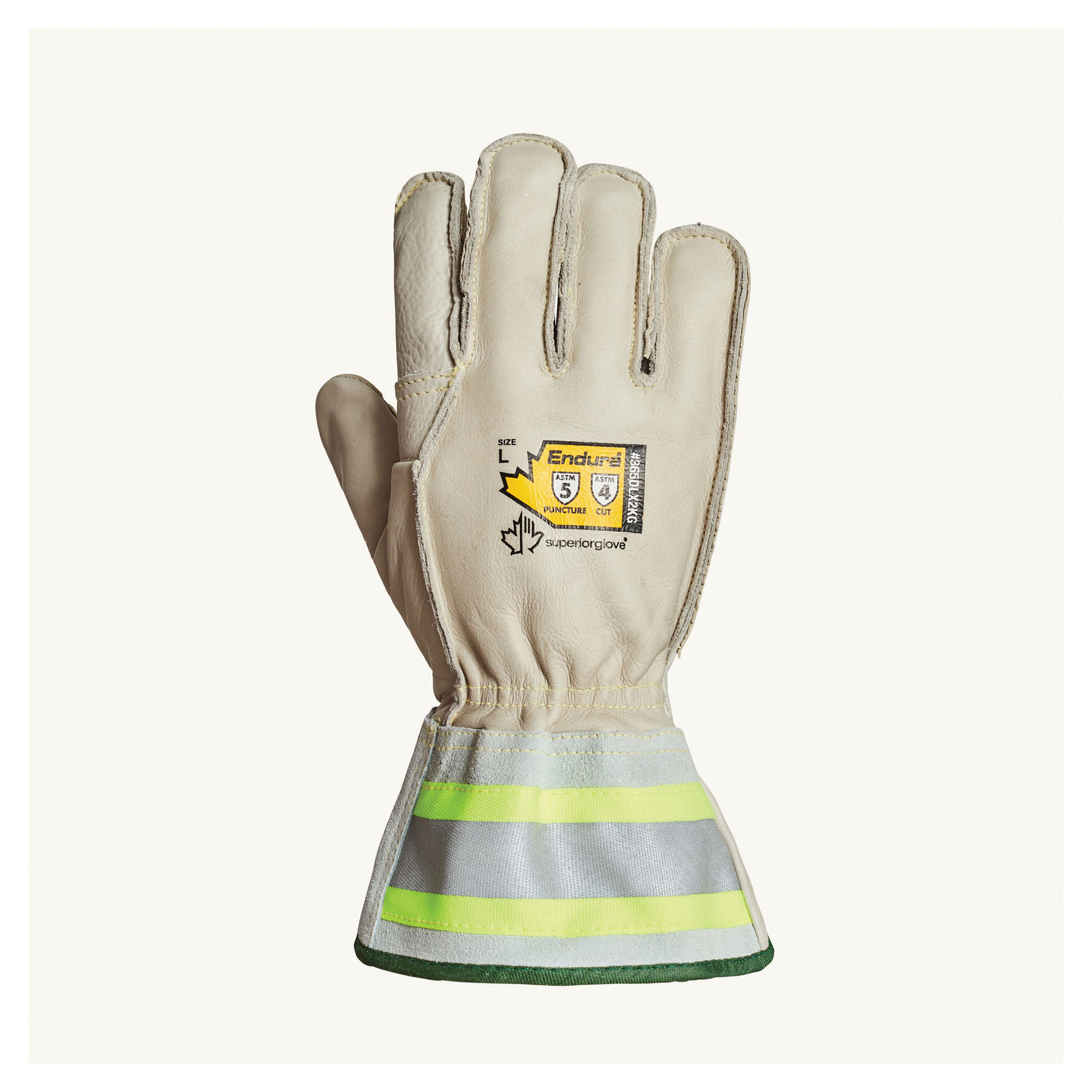 Superior Glove™ 365DLX2KG Endura® Winter Cut Resistant Gloves, Reflective Gauntlet Cuff, Resists: Cut/Puncture/Stain/Oil/Water, ANSI Cut-Resistance Level: A4, ANSI Puncture-Resistance Level: 5