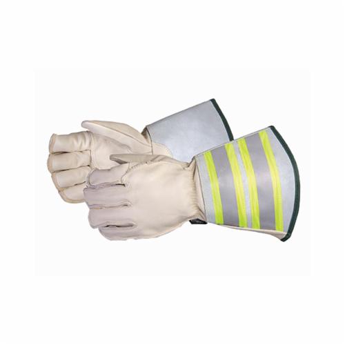 Superior Glove™ 365DLX2TL-L Endura® Deluxe General Purpose Gloves, Lineman/Rigging, Thumb/Palm Patch Style, Grain Horsehide Leather Palm, Kevlar®, Beige/Hi-Viz Yellow, Safety Gauntlet Cuff, Resists: Water, Oil and Stain, C100 Thinsulate™ Lining