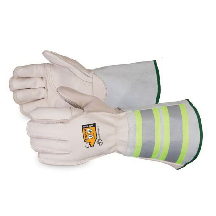 Superior Glove™ 365DLX6KG Endura® Deluxe Lineman Cut Resistant Gloves, Cowgrain Leather, 6 in Reflective Gauntlet Cuff, Resists: Abrasion/Cut/Puncture/Stain/Oil/Water, ANSI Cut-Resistance Level: A4, ANSI Puncture-Resistance Level: 5