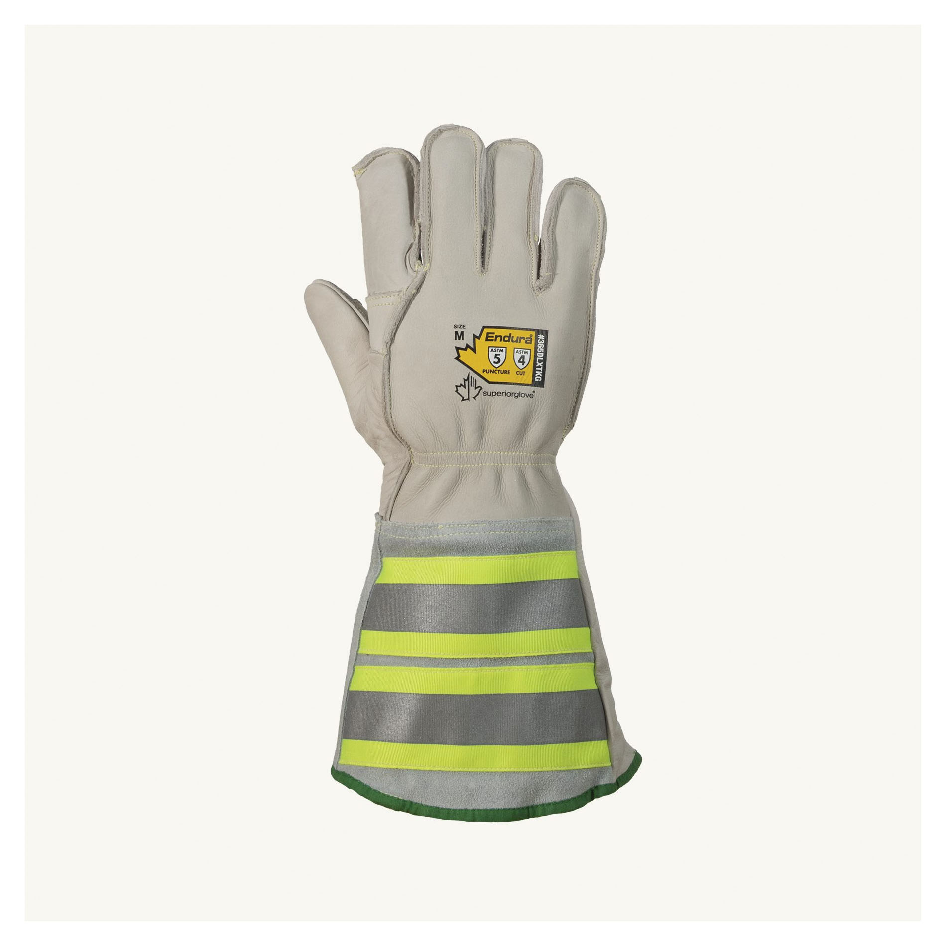 Superior Glove™ 365DLXTKG-L Endura® Winter Cut Resistant Gloves, Cowgrain Leather, 6 in Reflective Gauntlet Cuff, Resists: Abrasion/Cut/Puncture/Stain/Oil/Water, ANSI Cut-Resistance Level: A4, ANSI Puncture-Resistance Level: 5