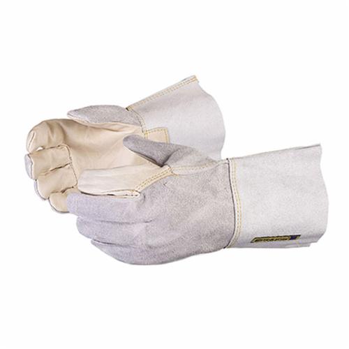 Superior Glove™ 375CSi-L Endura® General Purpose Gloves, Gunn Cut/Full Finger Style, Grain Cowhide Leather Palm, Brown/Gray, Gauntlet Cuff, Uncoated Coating, Resists: Abrasion, Oil and Water, Unlined Lining