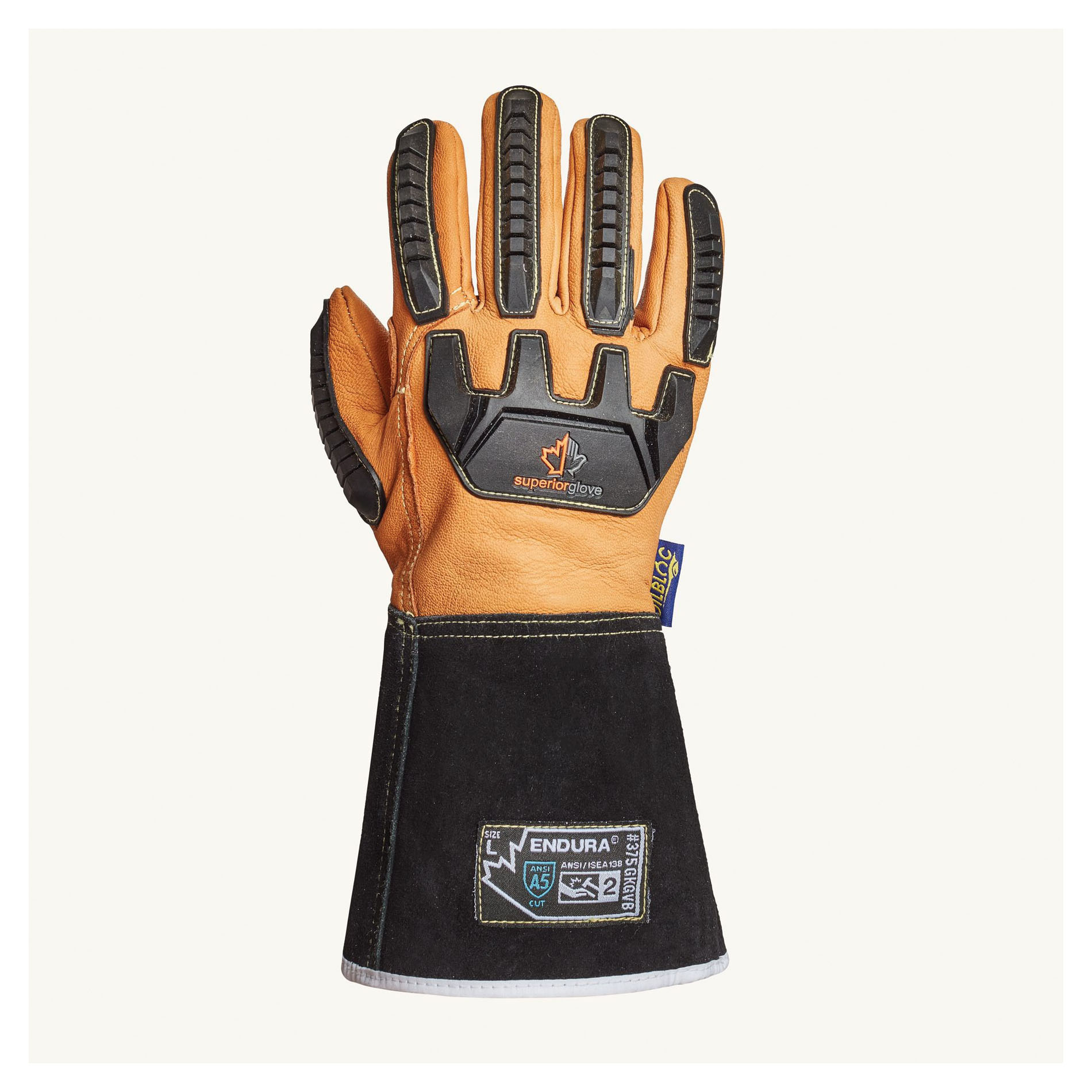 Superior Glove™ 375GKGVB-L Endura® Cut Resistant Driver Gloves, Goatskin™ Leather, Resists: Abrasion/Cut/Impact/Puncture/Oil/Water, ANSI Cut-Resistance Level: A5, ANSI Puncture-Resistance Level: 4