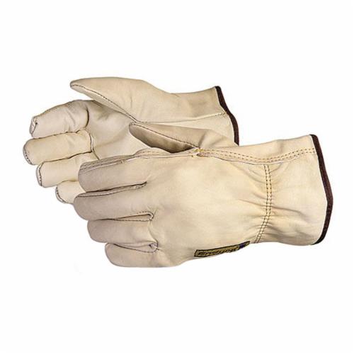 Superior Glove™ 378AFL-L Endura® American Style General Purpose Gloves, Drivers, Gunn Cut/Full Finger Style, Grain Cowhide Leather Palm, Tan, Elastic Wrist Cuff, Uncoated Coating, Resists: Abrasion, Winter Fleece Lining