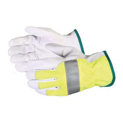 Superior Glove™ 378GAHVB-L Endura® High Visibility General Purpose Gloves, Drivers, Gunn Cut Style, Grain Goatskin Leather Palm, Knit Wrist Cuff, Resists: Abrasion and Puncture