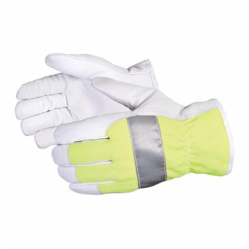 Superior Glove™ 378GHVTL-L Endura® High Visibility General Purpose Gloves, Driver, Gunn Cut Style, Grain Goatskin Leather Palm, Elastic/Knit Wrist Cuff, Resists: Abrasion and Puncture, Thinsulate™ Lining