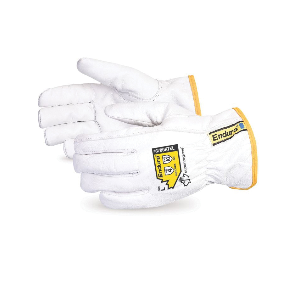 Superior Glove™ 378GKTKL-L Endura® Driver Cut Resistant Gloves, Goatskin Grain Leather, Knit Wrist Cuff, Resists: Cut and Puncture, ANSI Cut-Resistance Level: A2, ANSI Puncture-Resistance Level: 4