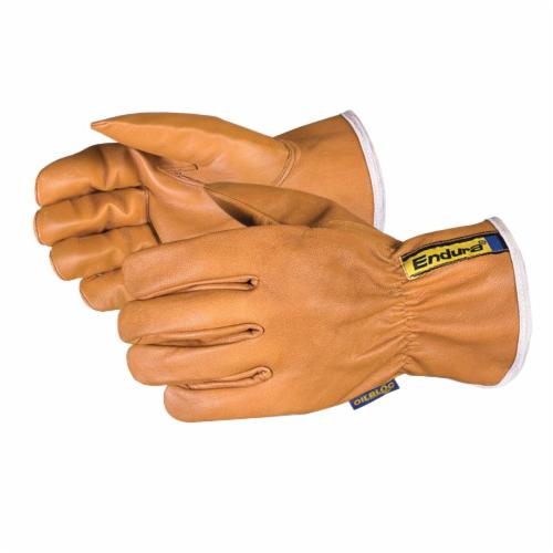 Superior Glove™ 378GOB-L Endura® General Purpose Gloves, Driver, Keystone Thumb Style, Elastic Back/OilBloc™ Grain Goatskin Leather, Brown, Slip-On Cuff, Resists: Oil, Stain and Water, Unlined Lining