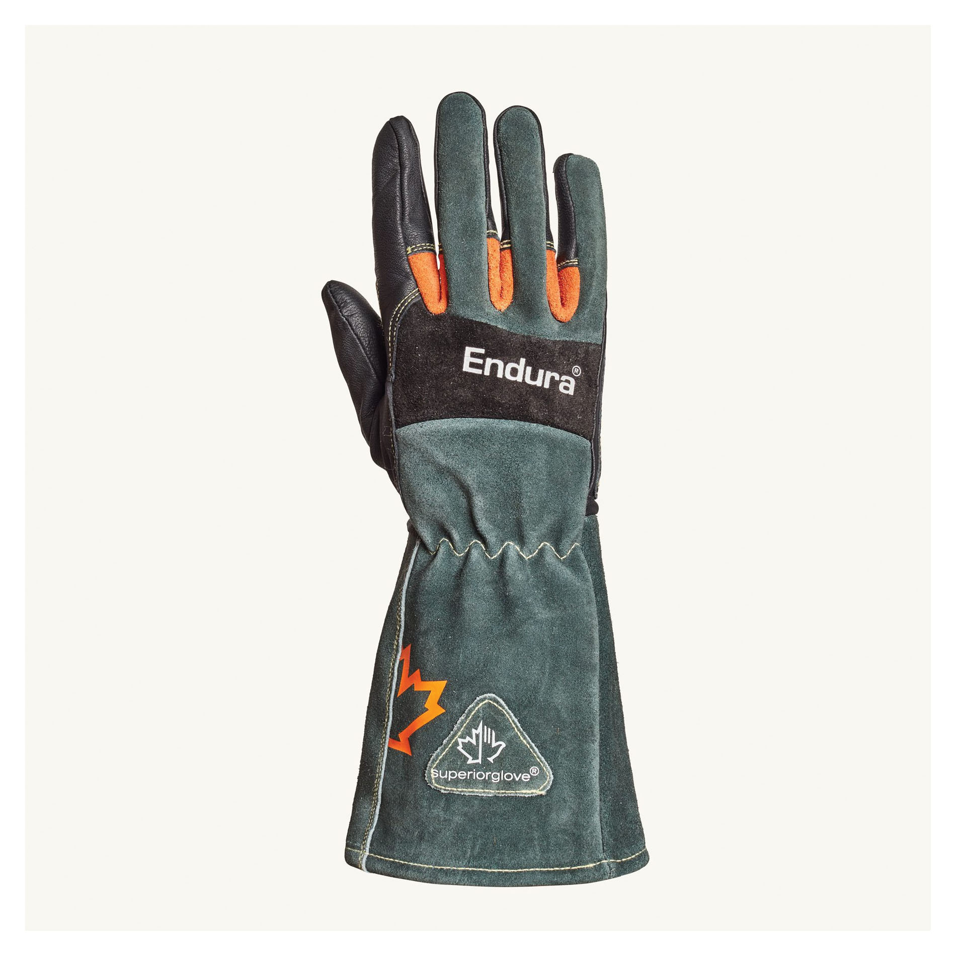 Superior Glove™ 398GLBG-L Endura® Heat Resistant Welding Gloves, Kevlar®, Black/Gray with Red Finger Crotch, Fleece Lining, 6 in Gauntlet Cuff