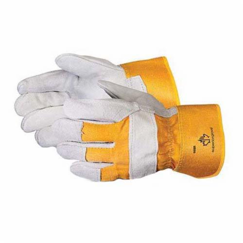 Superior Glove™ 66BR-L Endura® Split General Purpose Gloves, Gunn Cut/Reinforced Fingertip Style, Split Cowhide Leather Palm, Rubberized Safety Band Top Cuff, Resists: Abrasion, Cut, Knocks, Puncture and Scrapes, Cotton Lining