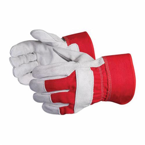 Superior Glove™ 66BRRED Endura® Fitter General Purpose Gloves, Gunn Cut/Index Finger Style, Universal, Cotton/Split Cowhide Leather, Red, Rubberized Cuff, Resists: Abrasion, Cut, Puncture and Scrapes