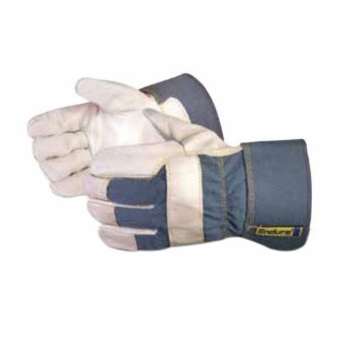 Superior Glove™ 76BUL Endura® General Purpose Gloves, Fitters, Gunn Cut/Index Finger Style, Universal, Cotton/Grain Cowhide Leather, Band Top/Safety Cuff, Resists: Abrasion, Oil, Puncture, Scrapes and Water, Unlined Lining
