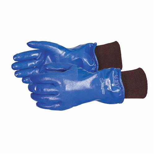 Superior Glove™ N230FLK-L North Sea™ Women's General Purpose Gloves, Cold Weather, L, Cotton Jersey/Nitrile Rubber, Blue, Knit Wrist/Turtleneck Cuff, Sandpatch Nitrile Coating, Resists: Abrasion, Chemicals, Oils and Puncture, Winter Fleece Lining