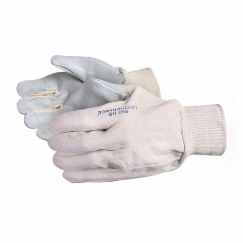 Superior Glove™ 650HB-L HB Series General Purpose Gloves, Leather Palm, Universal, Split Leather Palm, Heavy Cotton/Shoulder Split Leather/Stockinette, Gray/White, Knit Wrist Cuff, Uncoated Coating, Resists: Abrasion and Puncture, Unlined Lining