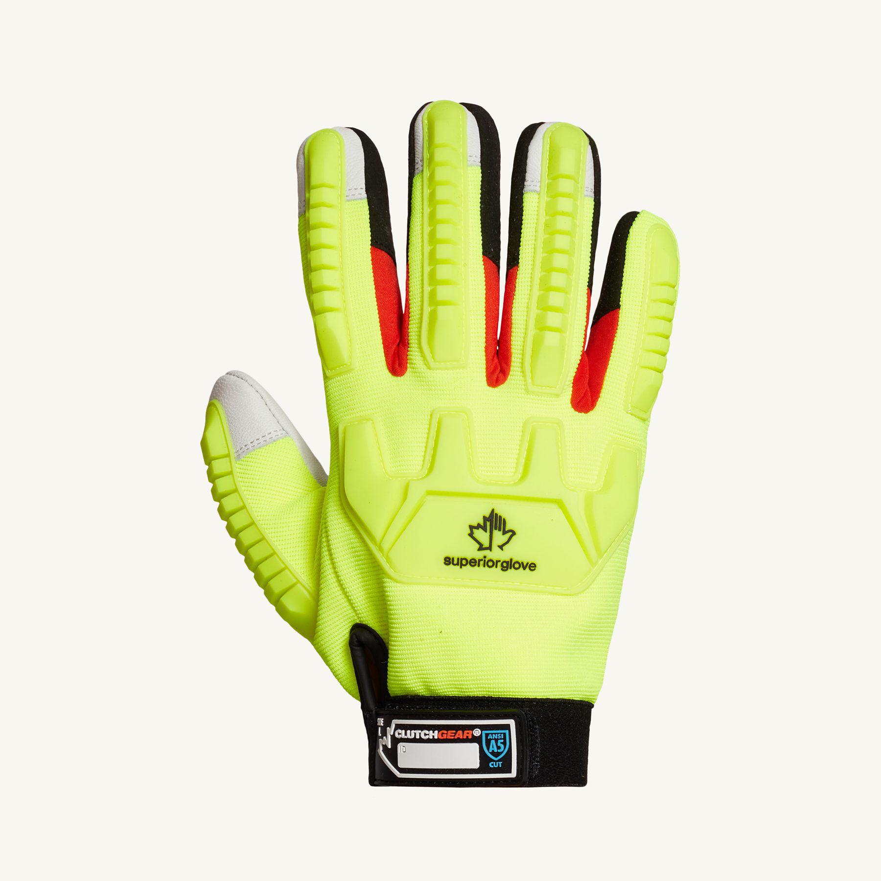 Superior Glove™ MXGKGHTVB-L Clutch Gear® Gloves, General Purpose, Goat-Grain Leather Palm, Yellow, Resists: Impact Protection, Thinsulate Lining