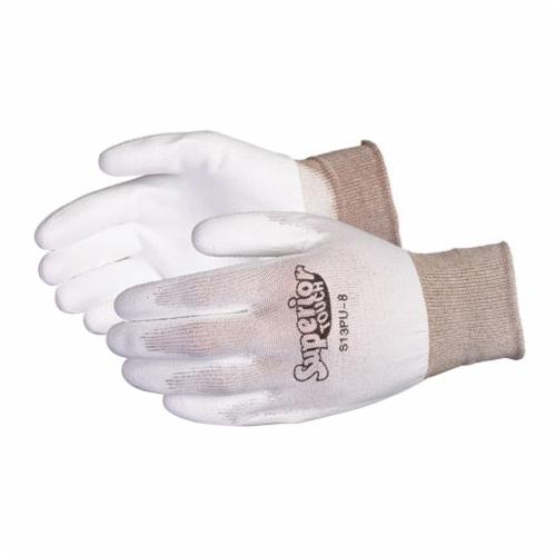 Superior Glove™ S13PU-10 Superior Touch® General Purpose Gloves, Coated, Seamless Style, SZ 10, Polyurethane Palm, 13 ga Nylon, White, Knit Wrist Cuff, Resists: Cut and Puncture, Unlined Lining