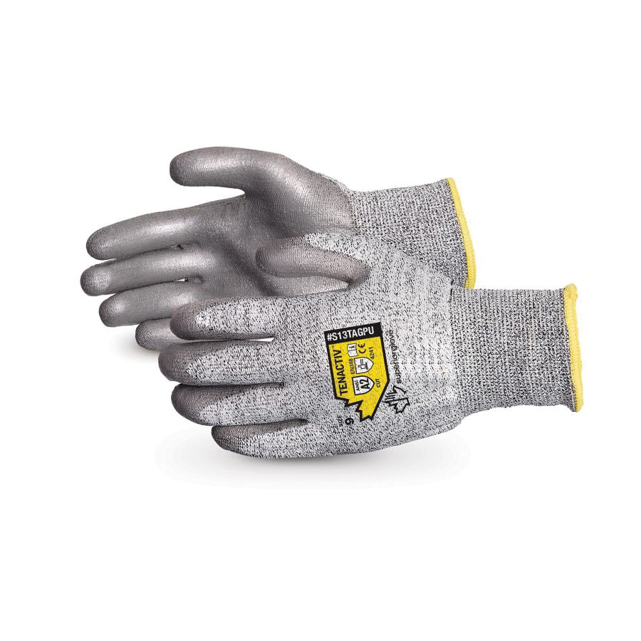 Superior Glove™ S13TAGPU-9 TenActiv™ Cut Resistant Gloves, SZ 9, Composite Filament Fiber, Knit Wrist Cuff, Resists: Abrasion, Cut and Puncture, ANSI Cut-Resistance Level: A2, ANSI Puncture-Resistance Level: 3
