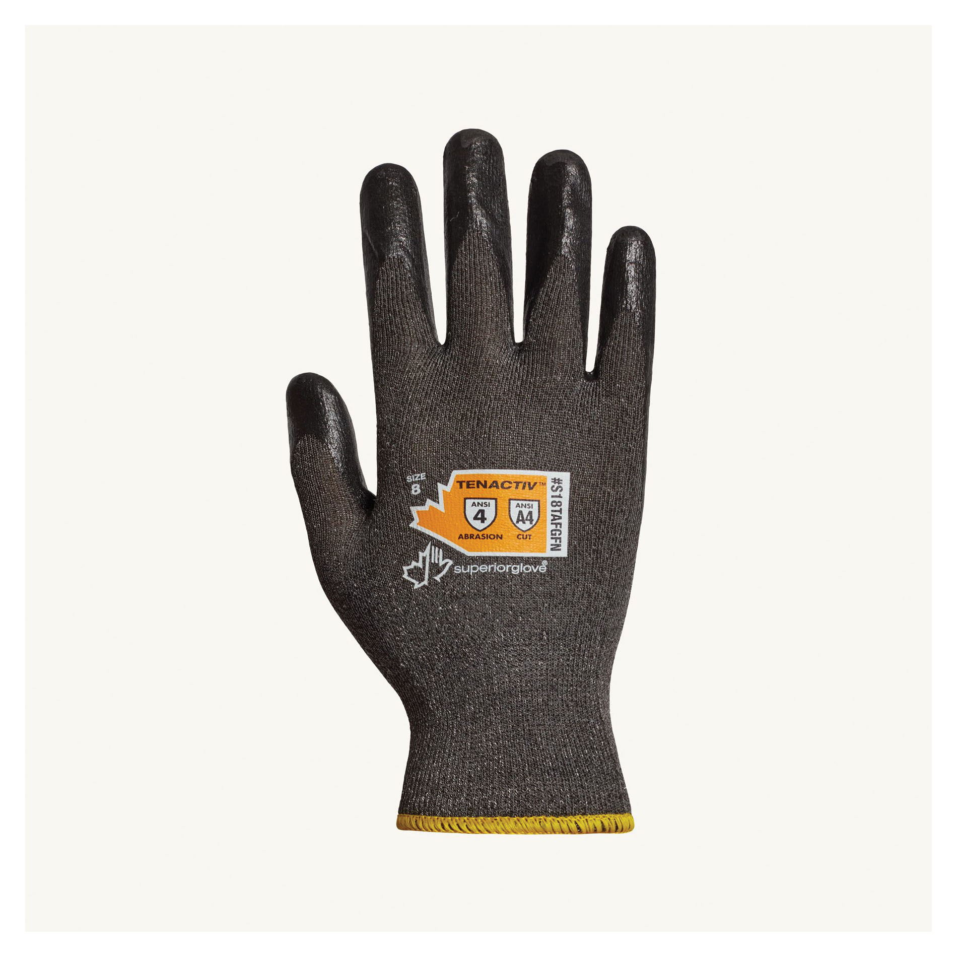 Superior Glove™ S18TAFGFN-12 TenActiv™ Anti-Static Cut Resistant Gloves, SZ 12, 18 ga Continuous Filament Yarn, Seamless Knit Wrist Cuff, Resists: Abrasion/Cut/Puncture, ANSI Cut-Resistance Level: A4, ANSI Puncture-Resistance Level: 4, Left/Right Hand