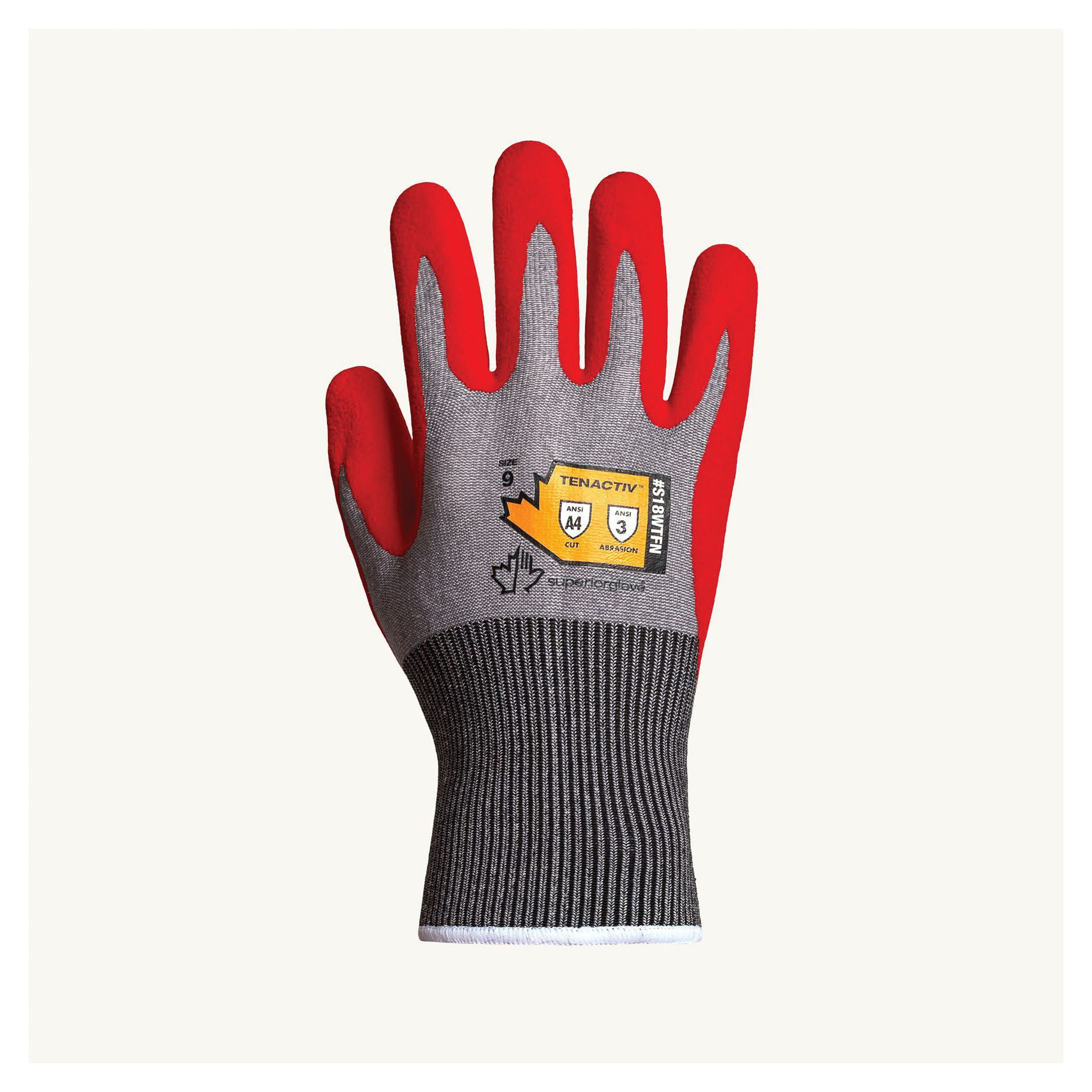 Superior Glove™ S18WTFN-10 TenActiv™ Cut-Resistant Gloves, SZ 10, 18 ga Foam Nitrile, Knit Wrist Cuff, Resists: Abrasion/Cut/Cutting Fluids/Oil/Puncture, ANSI Cut-Resistance Level: A4, ANSI Puncture-Resistance Level: 4