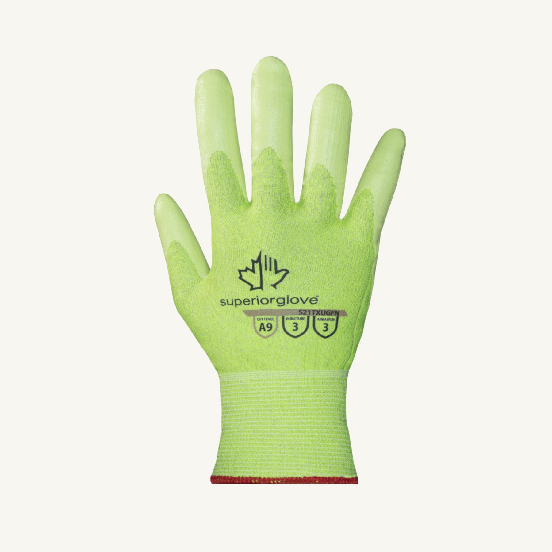 Superior Glove™ S21TXUGFN-8 TenActiv™ High Visibility Gloves, SZ 8, HPPE, Knit Wrist Cuff, Resists: Abrasion/Cut/Puncture, ANSI Cut-Resistance Level: A9, ANSI Puncture-Resistance Level: 3
