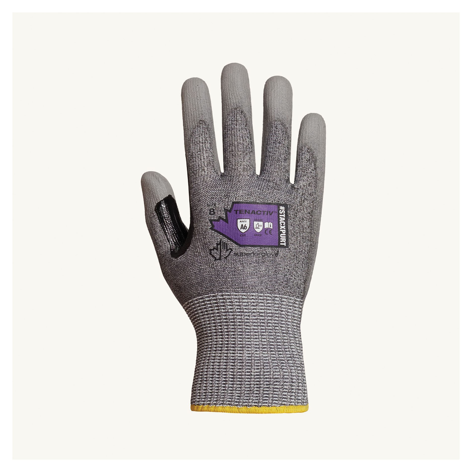 Superior Glove™ STACXPURT-10 TenActiv™ High Dexterity Cut Resistant Gloves, SZ 10, Nitrile/Polyurethane Coating, 13 ga Composite Filament Fiber/HPPE/Steel, Seamless Knit Wrist Cuff, Resists: Cut/Dry/Light Oil/Puncture, ANSI Cut-Resistance Level: A6