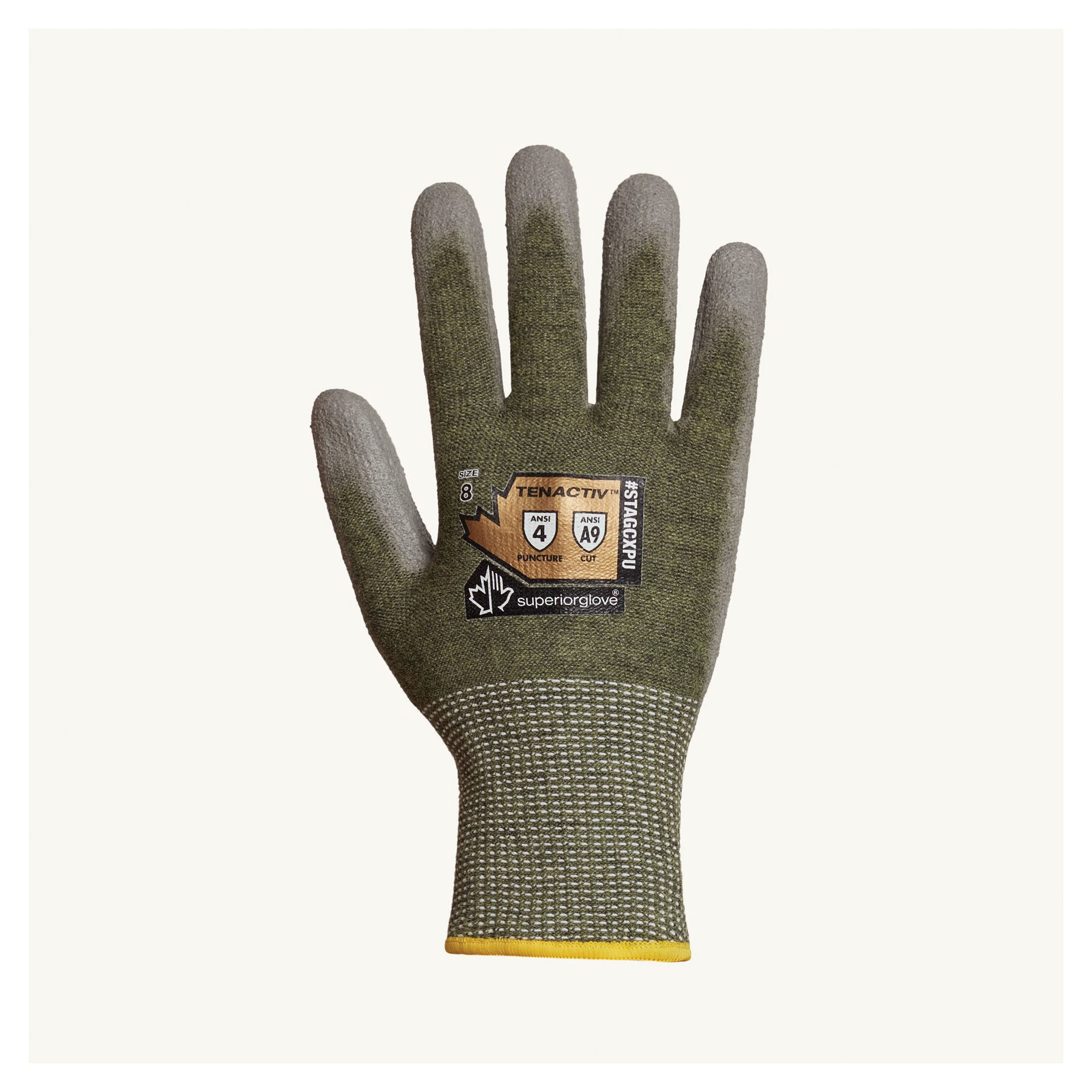 Superior Glove™ STAGCXPU-10 TenActiv™ High Dexterity Cut-Resistant Gloves, SZ 10, 13 ga Aramid Fiber/Composite Filament Fiber/Steel/Yarn, Seamless Knit Wrist Cuff, Resists: Cut/Dirt/Dry/Light Oil/Puncture, ANSI Cut-Resistance Level: A9